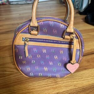 Dooney & Bourke Purple and Tan Mini Bag with Monogram